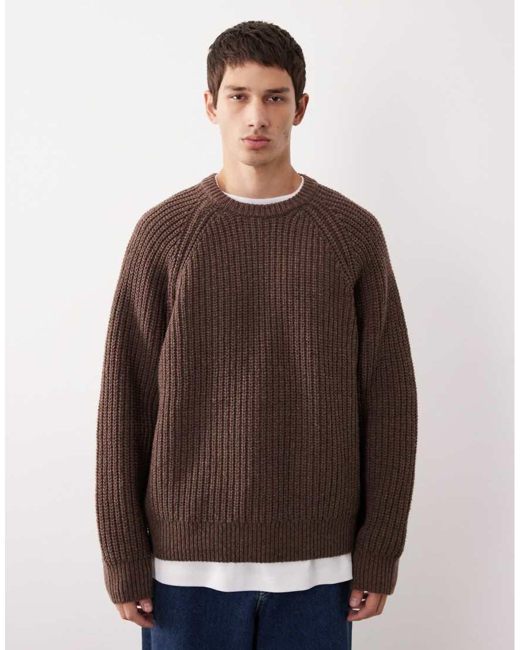ASOS COLLECTIVE Brown Oversized Knitted Wool Jumper for men