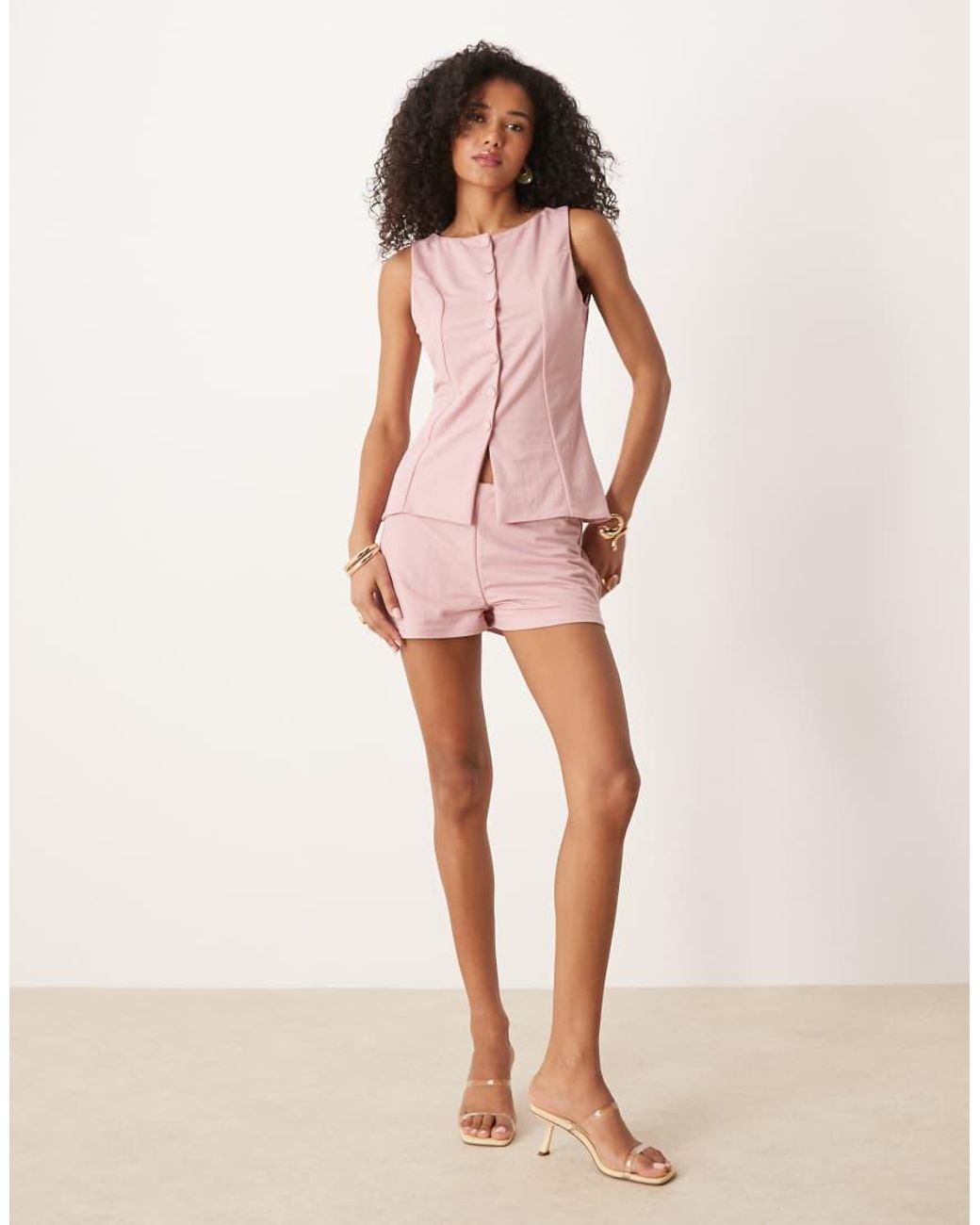 ASOS Pink Co-Ord Linen Look Longline Button Down Waistcoat