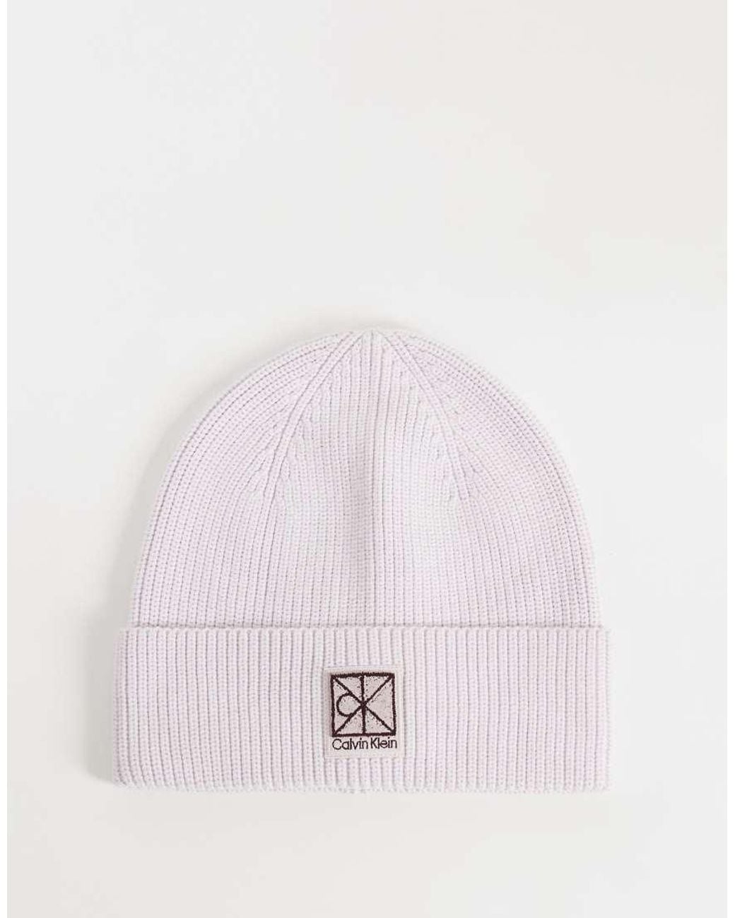 Calvin Klein Pink Rib Knit Beanie With Square Emblem