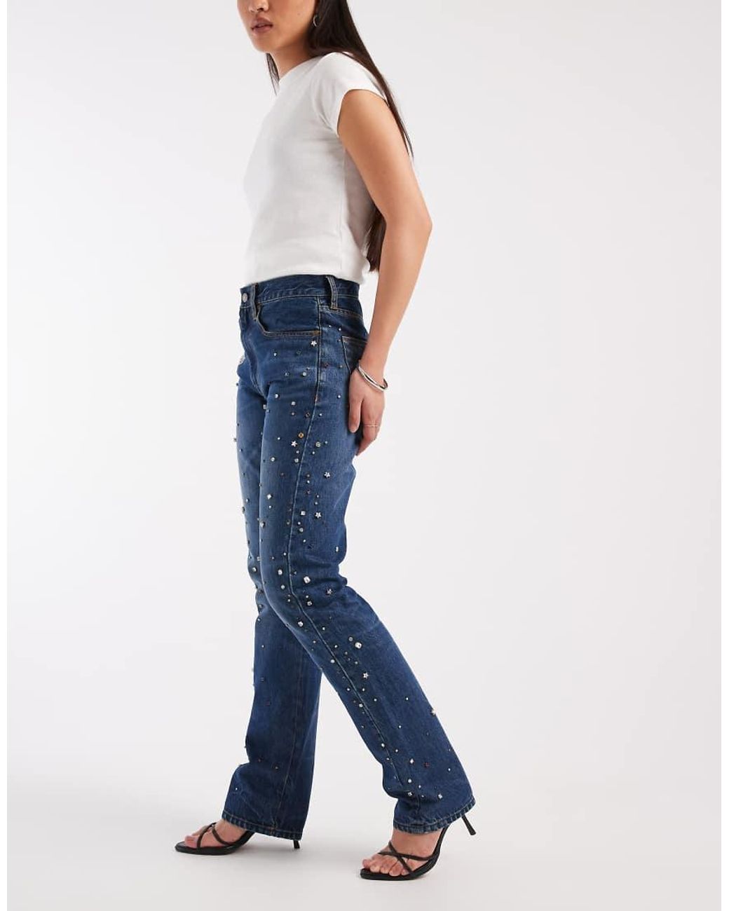 Polo Ralph Lauren Blue Lugo Wash Jewel Detail Wide Leg Jeans