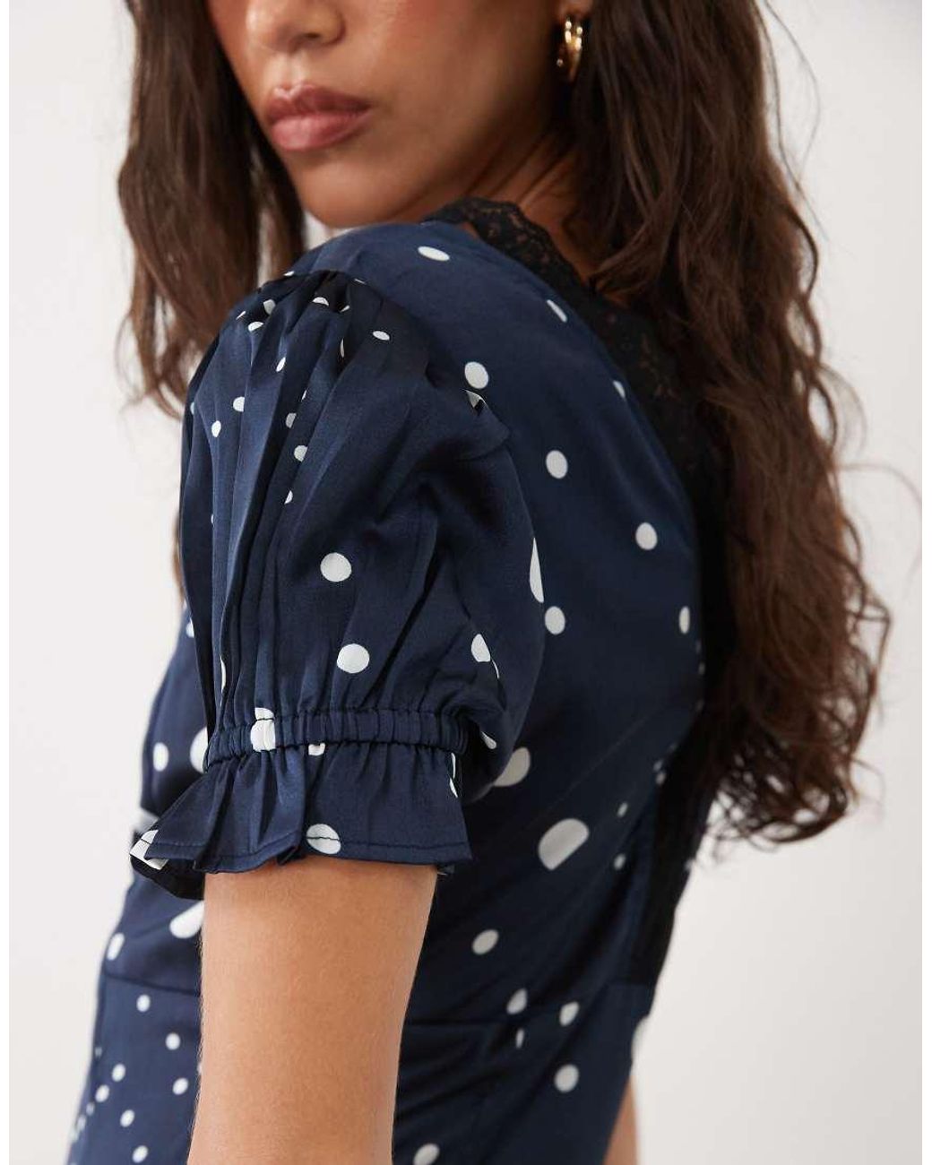 Wednesday's Girl Blue Cap Sleeve Satin Midaxi Dress With Lace Trim