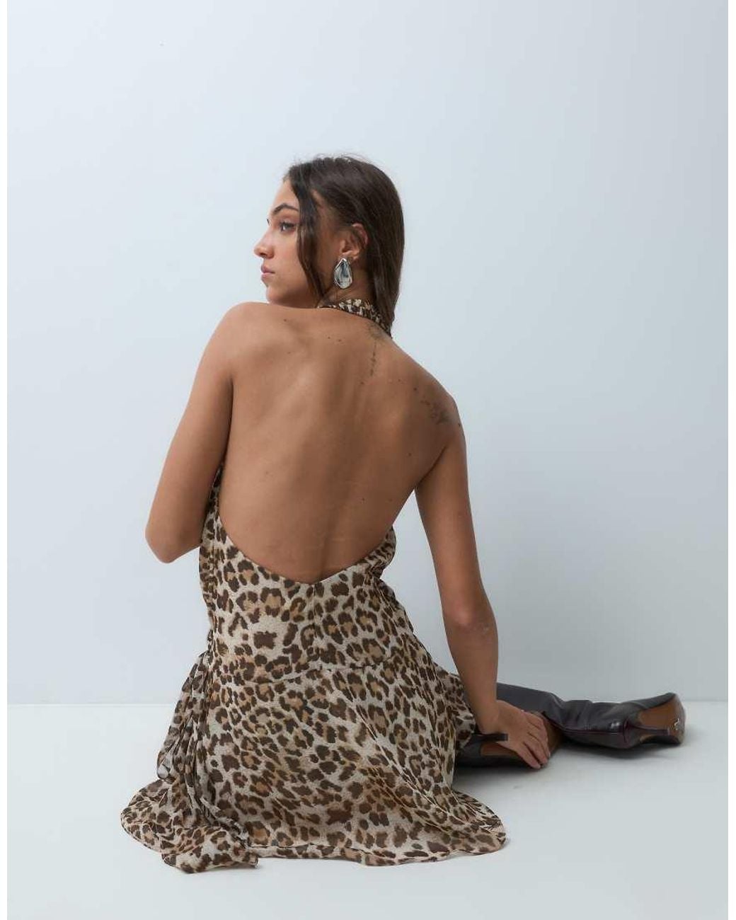 BRONZE SNAKE Multicolor Chiffon Cowl Neck Halterneck Dress