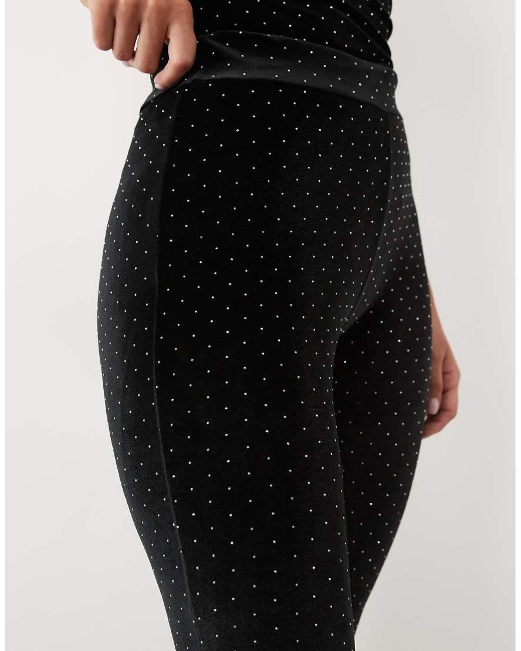 Ruched & Ready Black High Waisted Velvet Hotfix Leggings Co-Ord