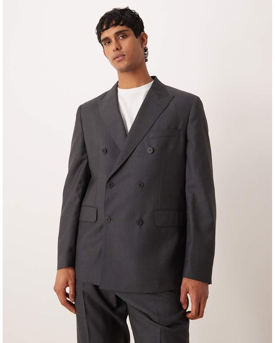 Mango Gray Siena Premium 100% Wool Double Breasted Suit Blazer for men