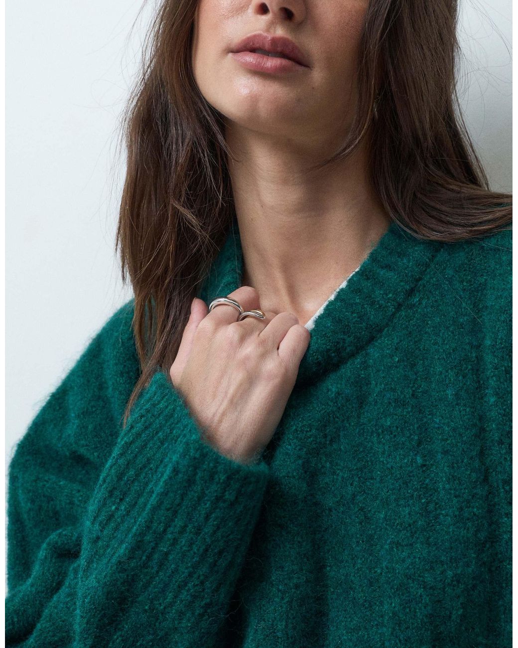 Pull en maille côtelée coupe décontractée à col rond ASOS en coloris Green