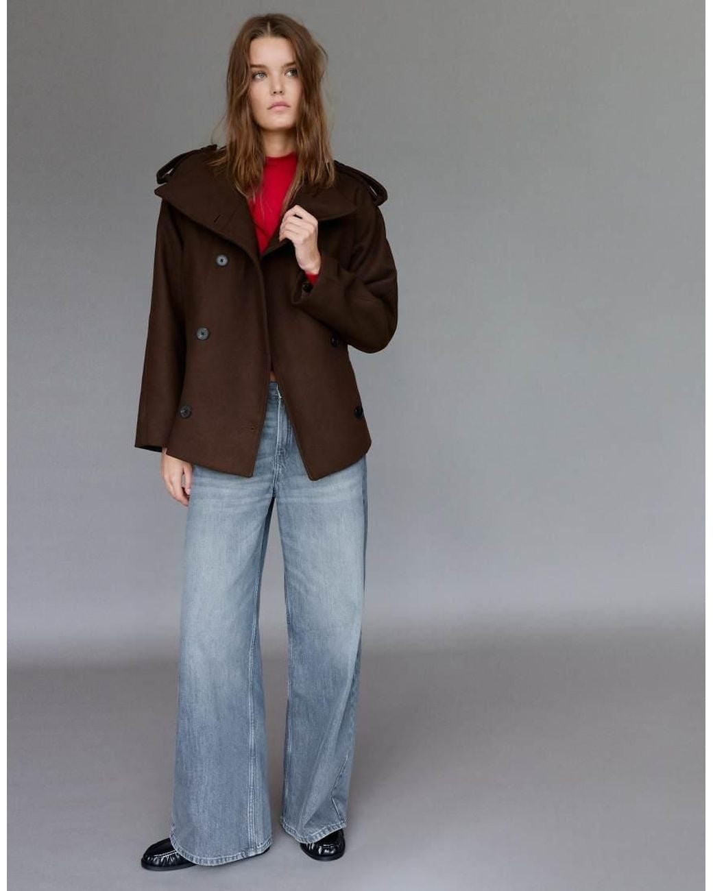 Pull&Bear Brown Short Felt Belted Trench Coat