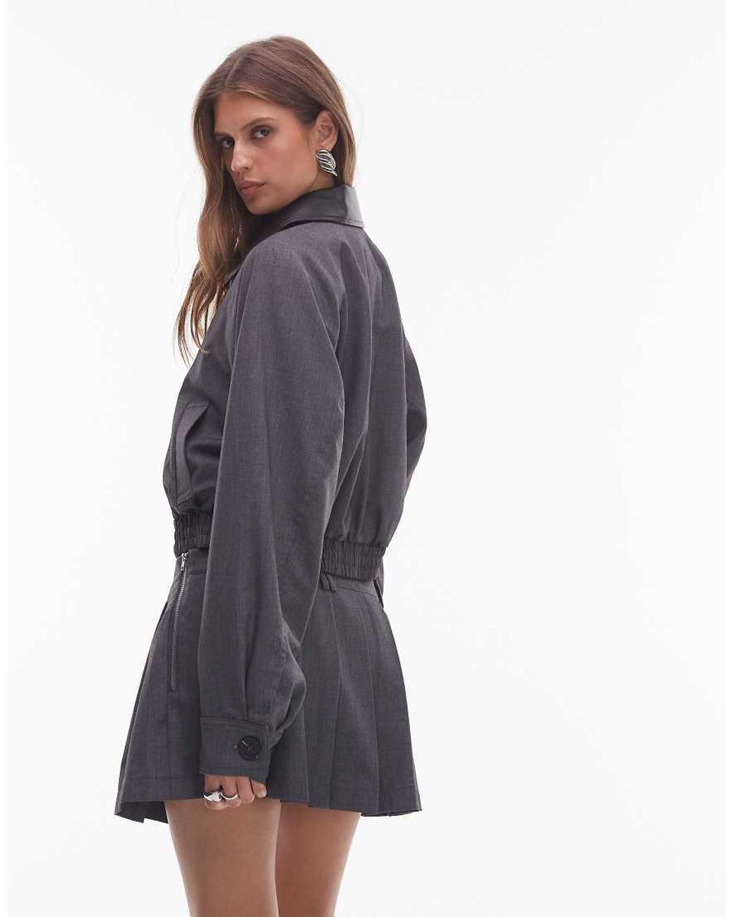 Nia Blue Daniel Cropped Bomber Jacket With Collar