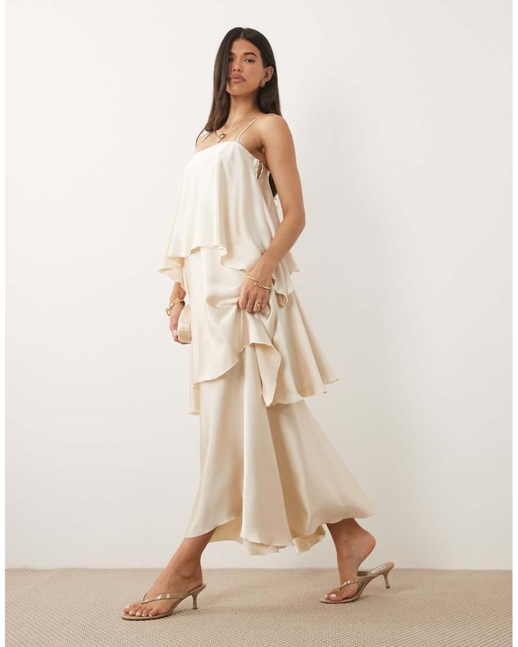 Pretty Lavish Natural Tove Cami Square Neck Extreme Tiered Ruffle Maxi Dress