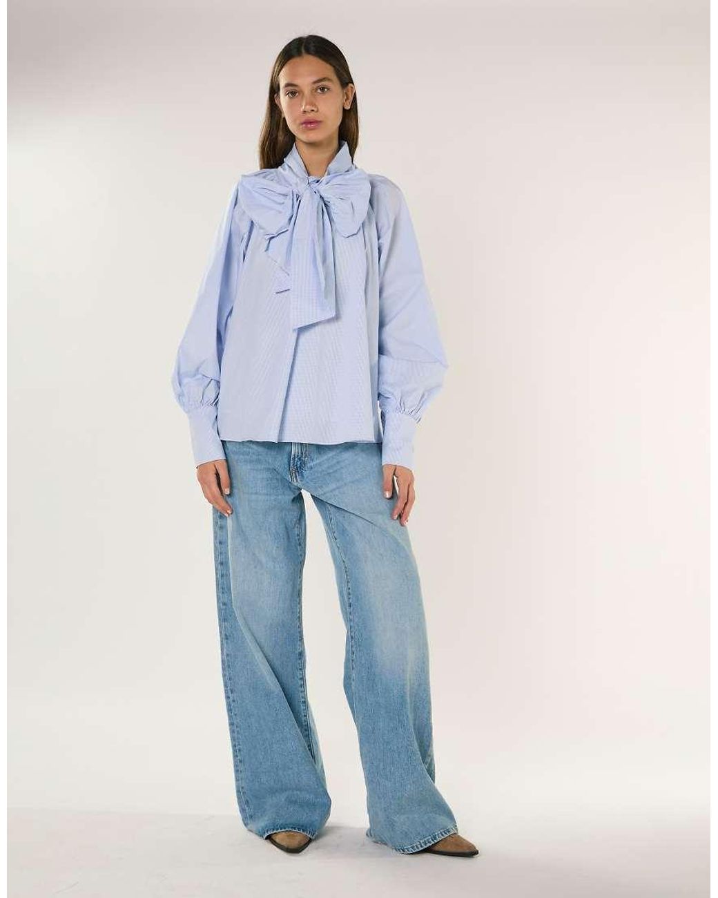 Glamorous Blue Raglan Volume Sleeve Blouse