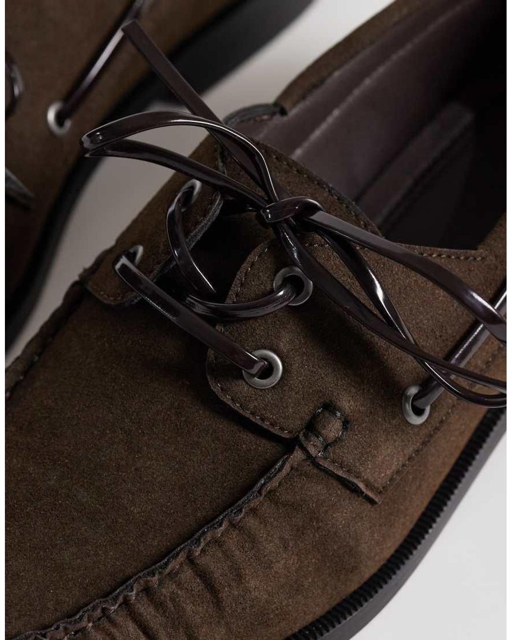 ASOS Brown Lace Up Boat Shoes With Ruching for men