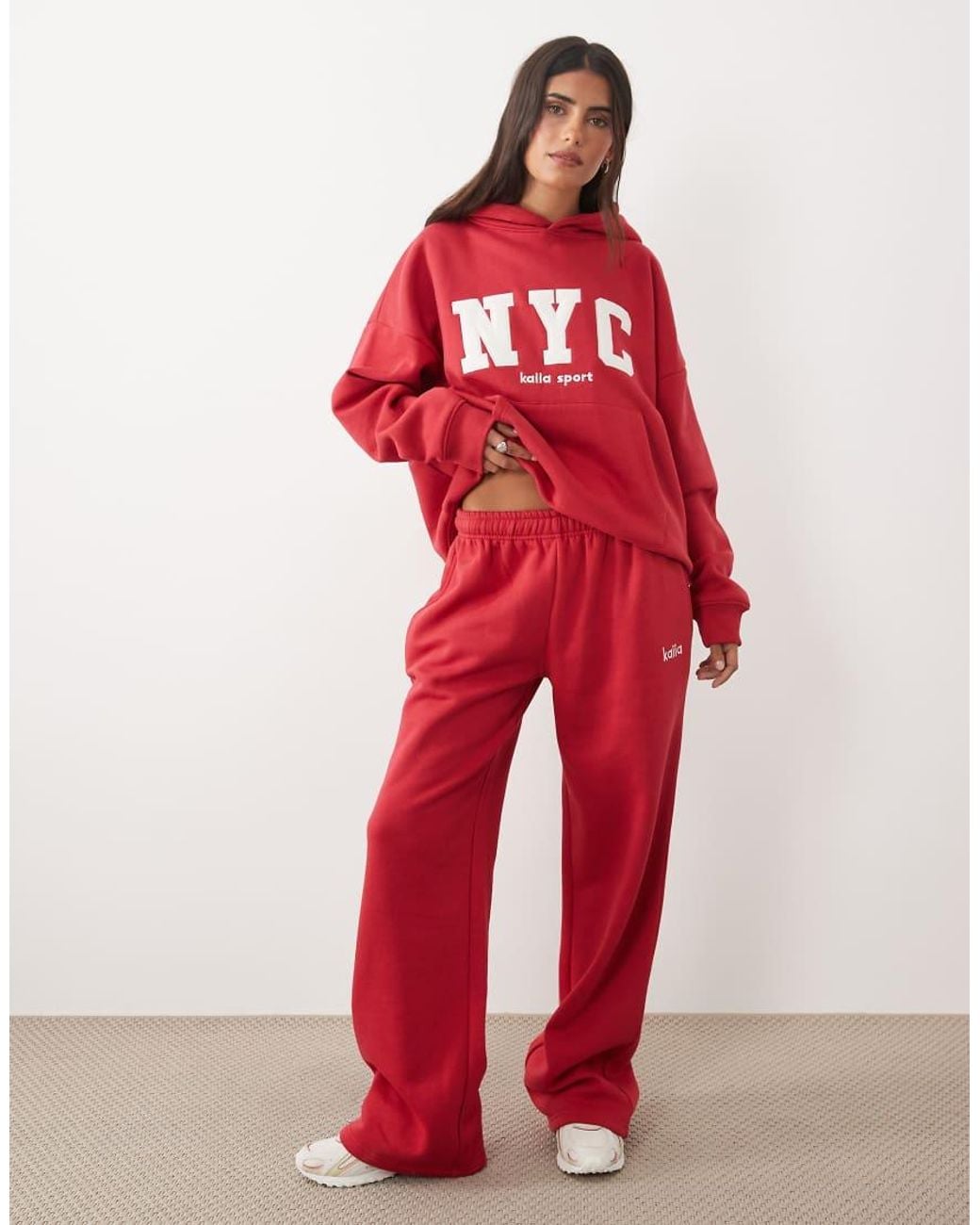 Kaiia Cotton Rich Embroidered Logo Detail Wide Leg Trackies