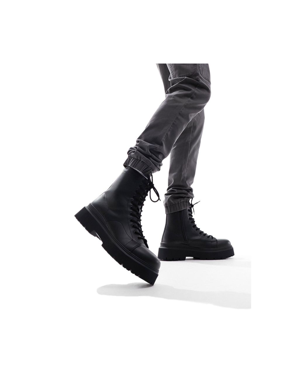 Bershka Lace Up Military Boots in Black for Men | Lyst