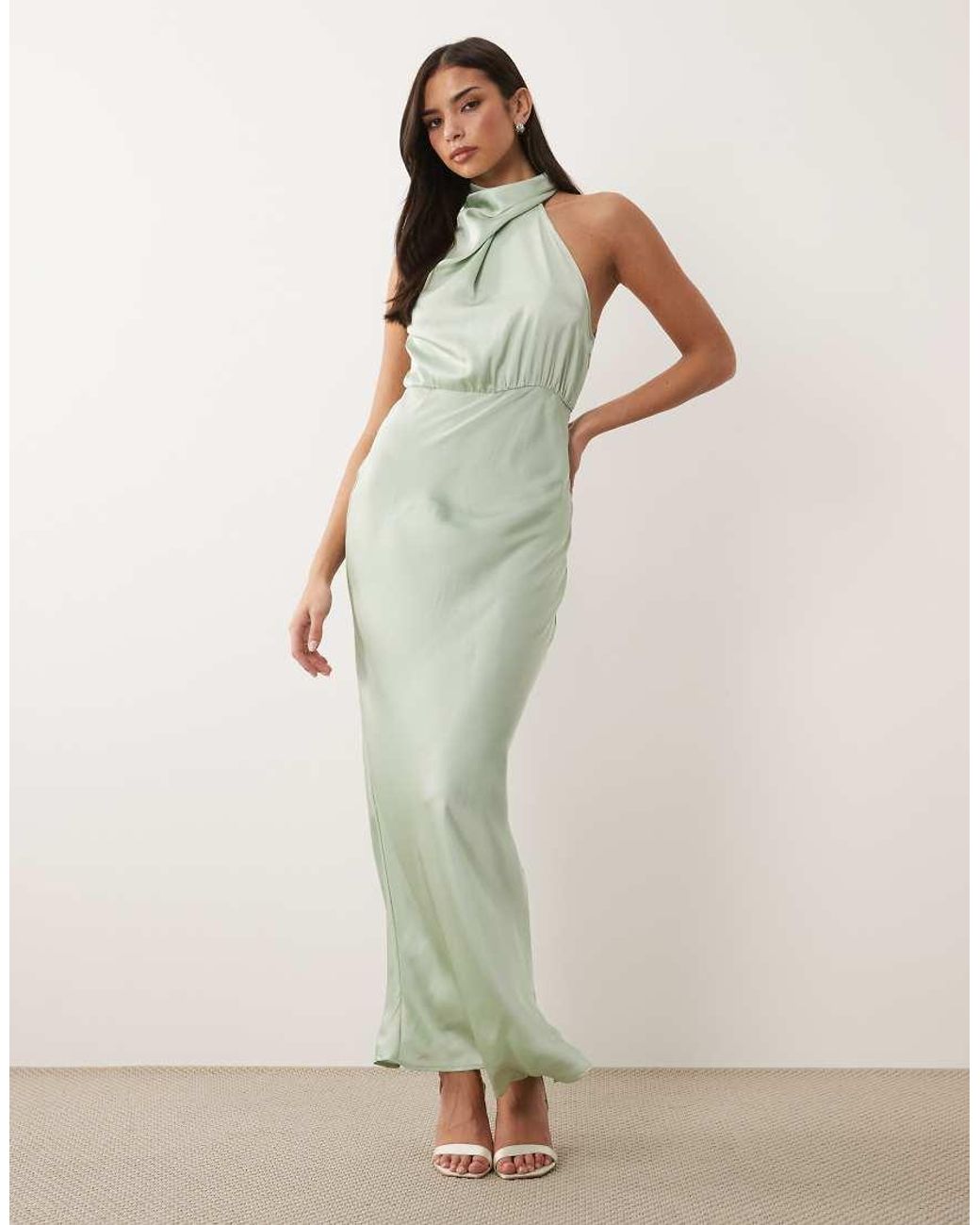Vila Natural High Neck Satin Maxi Dress