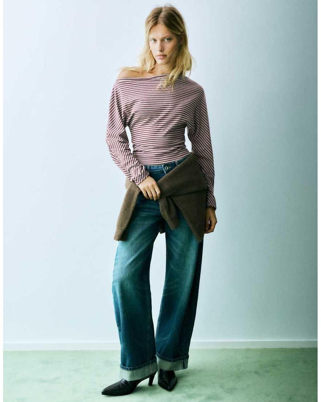 Pull&Bear Blue Asymmetric Long Sleeve Top