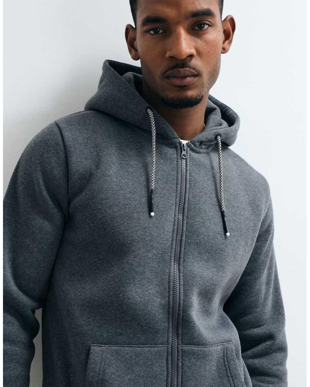Brave Soul Blue Zip Through Hoodie With Drawcords for men