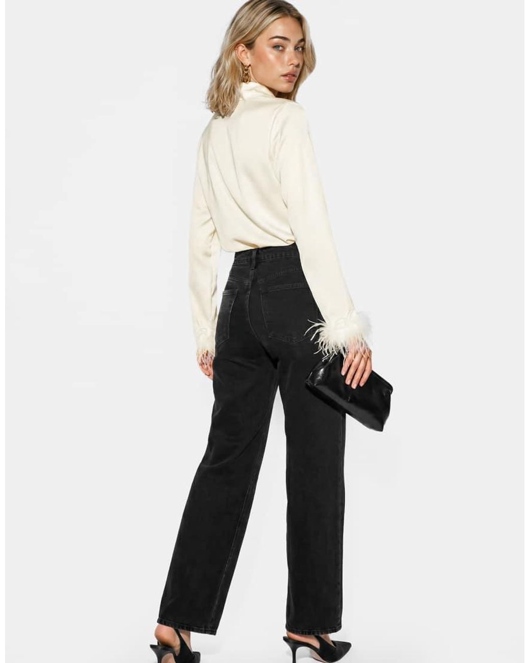 Lovedrobe White Feather Cuff Satin Shirt