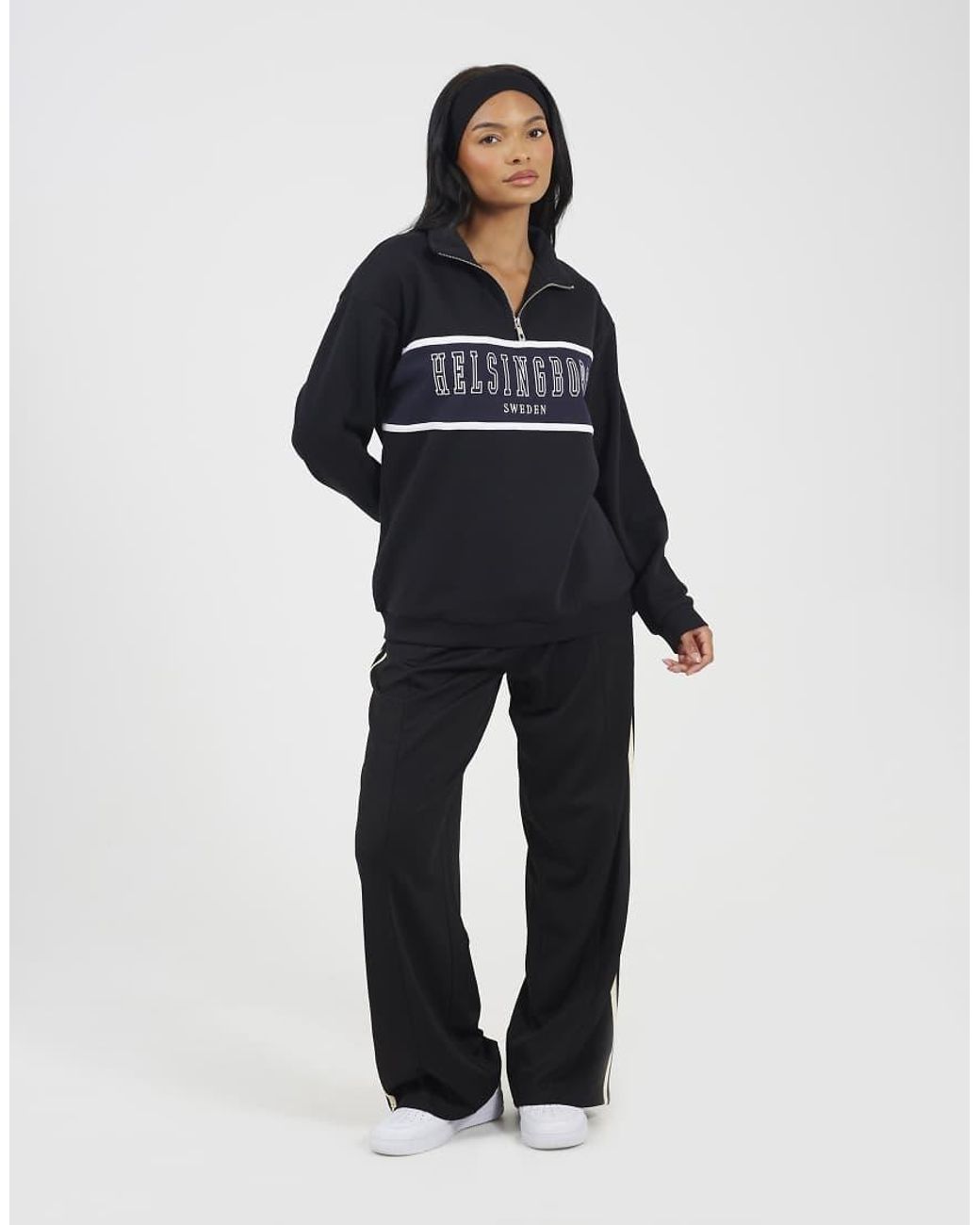 Brave Soul Blue Funnel Neck Quarter Zip Sweatshirt With Embroidery