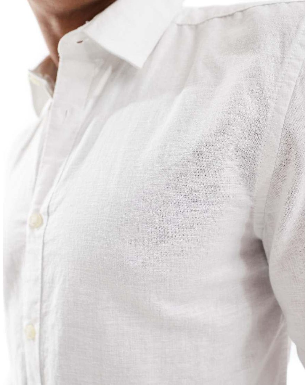 Only & Sons White Linen Mix Long Sleeve Slim Fit Shirt for men