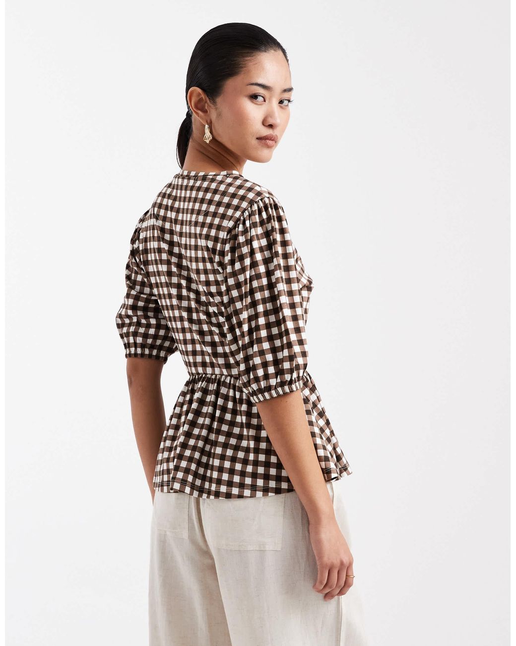 Threadbare White Jersey Puff Sleeve Peplum Top