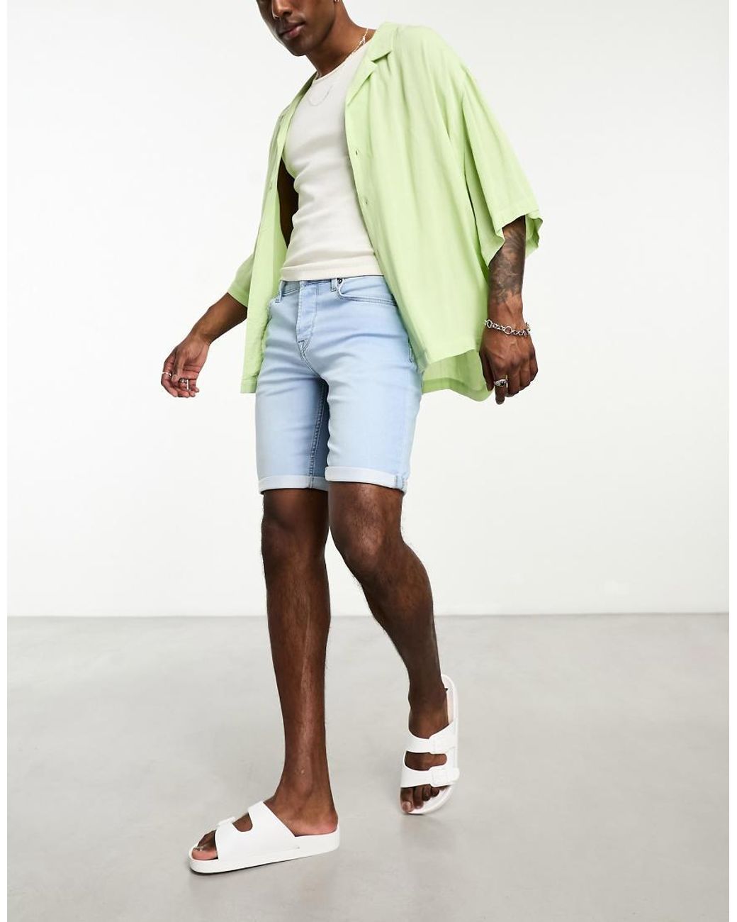 Only & Sons Blue Jog Denim Shorts for men