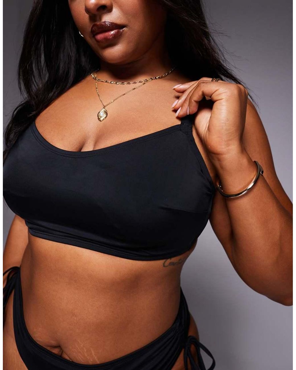ASOS Black Asos Design Curve Maya Skinny Crop Bikini Top With Hidden Underwire
