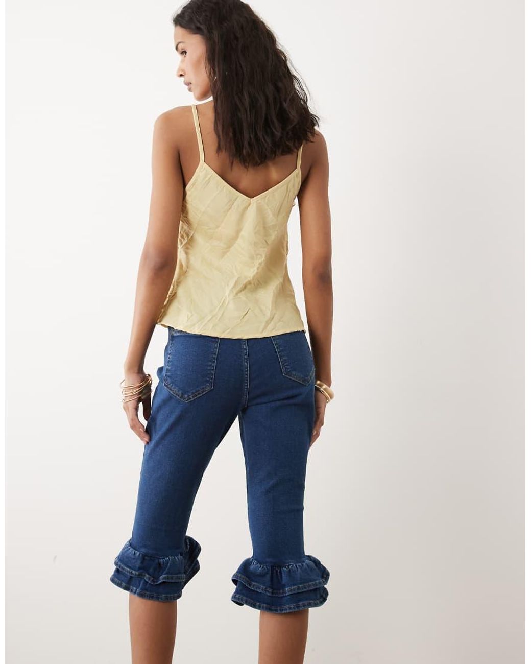 ASOS Denim Capri Pant With Ruffle Hem Co-ord in Blue | Lyst UK