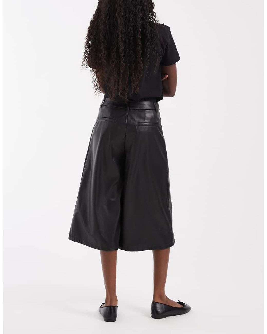 ASOS Black Tailored Faux Leather High Waist Culotte Trousers