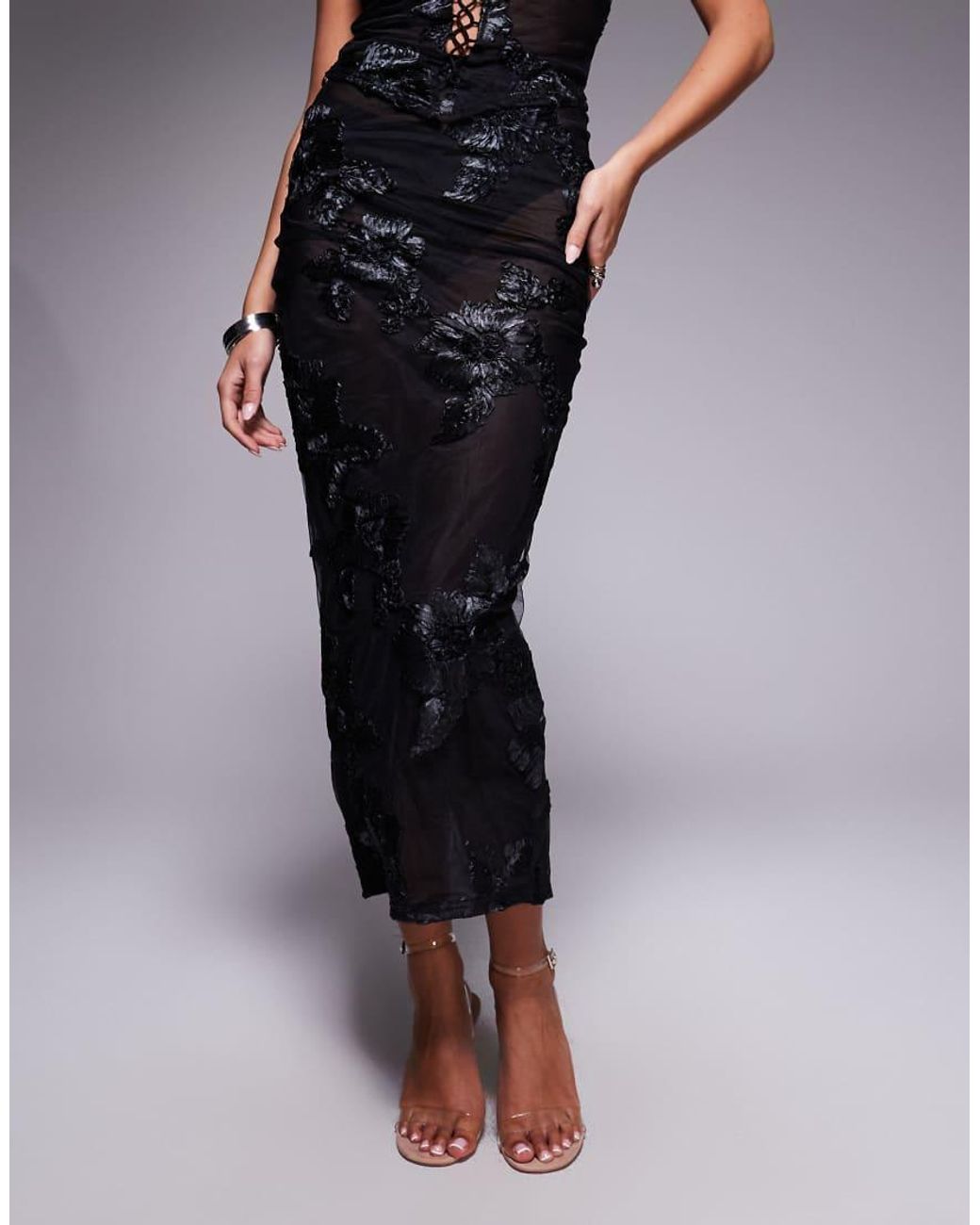 Murci Black Exclusive Mesh Column Maxi Skirt Co-Ord