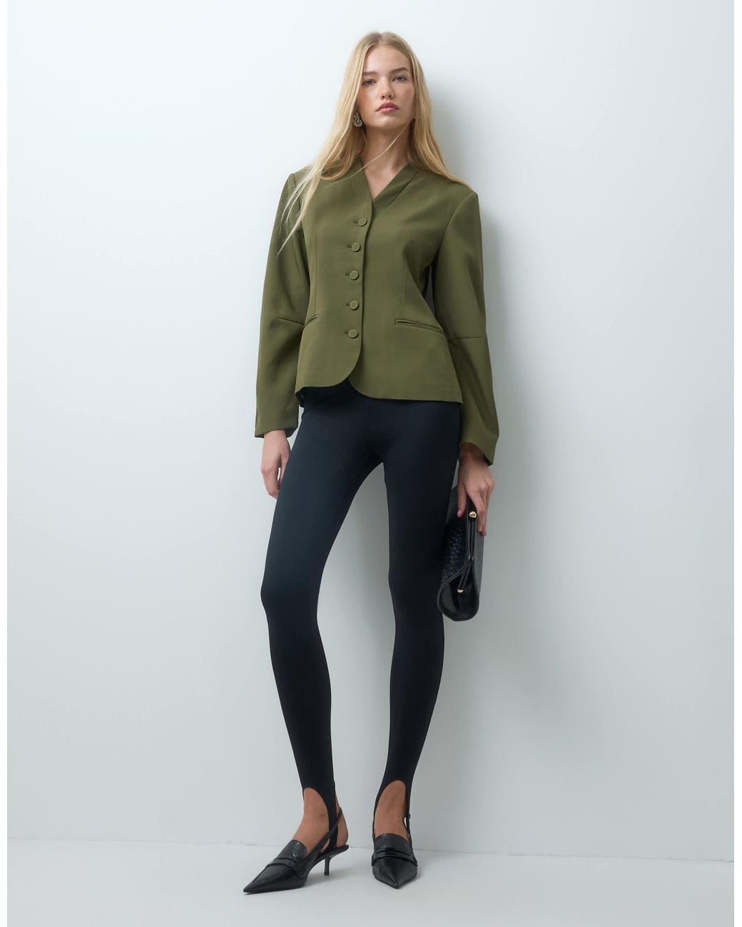 Vero Moda Green Structured Collarless Blazer