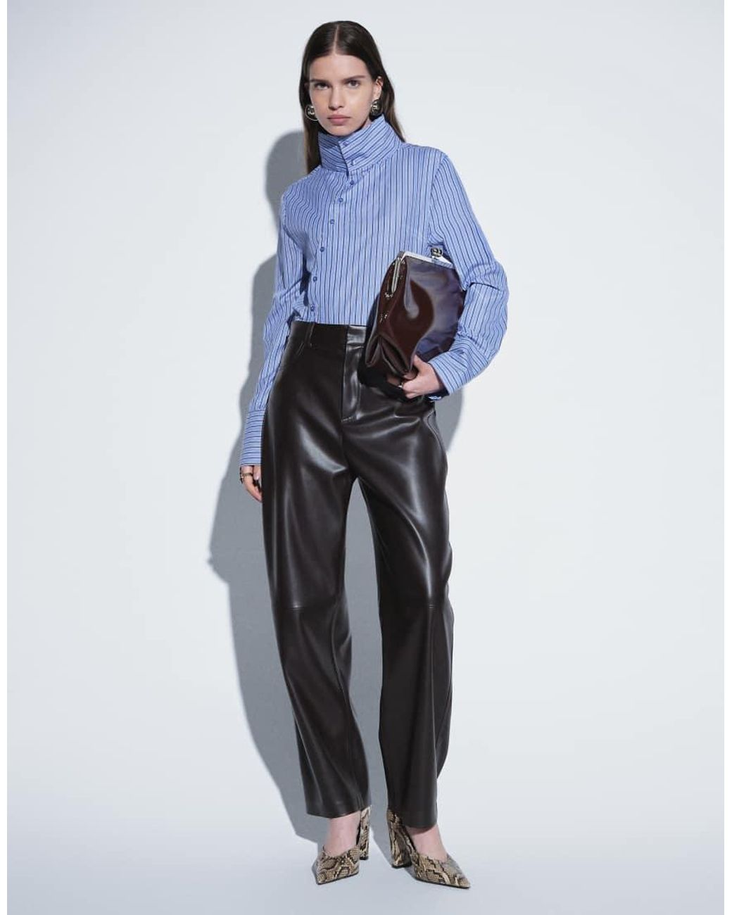 Gina Tricot Blue Funnel Neck Wrap Shirt