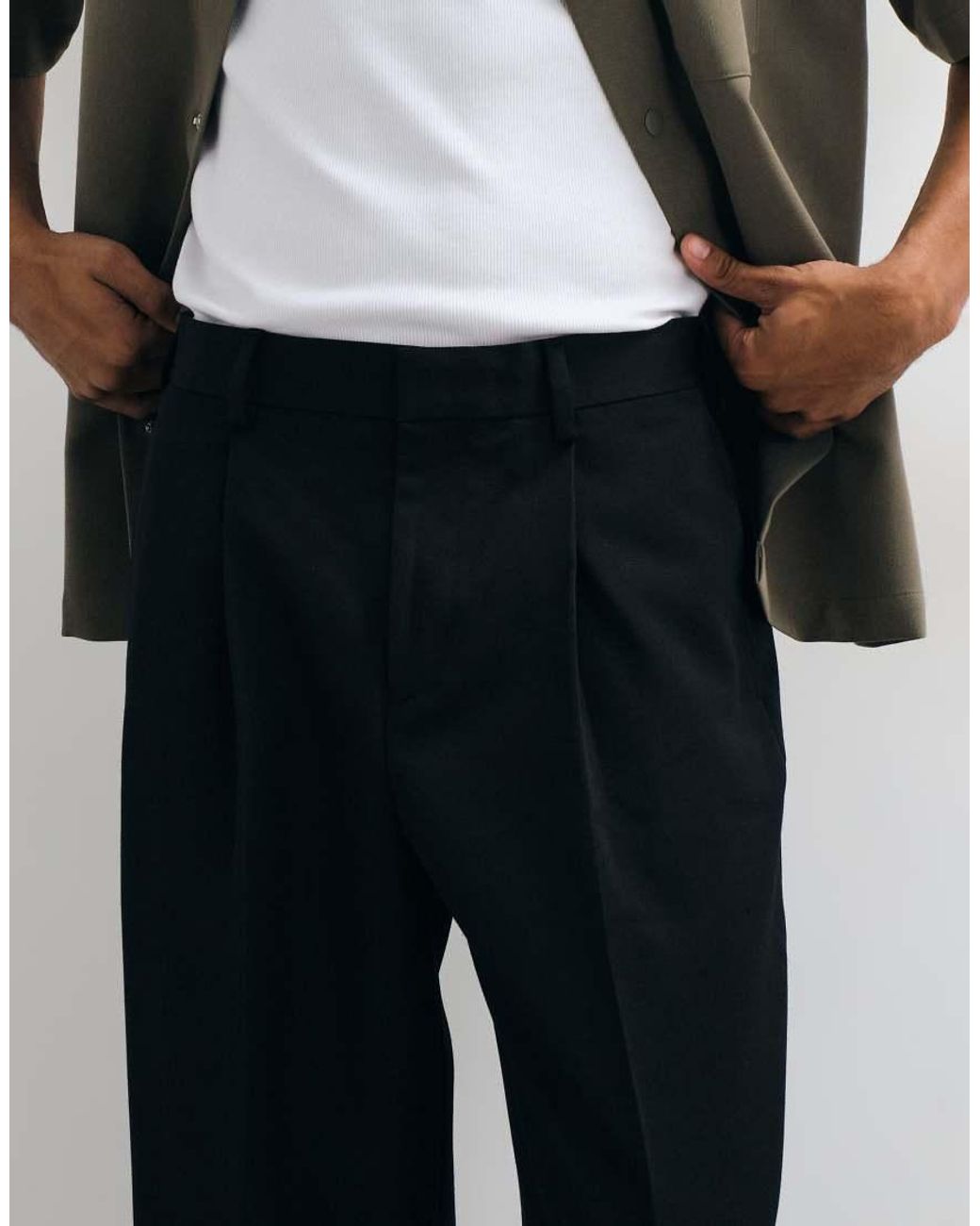 ASOS Black Wide Leg Tailored Trousers With Front Pleats for men