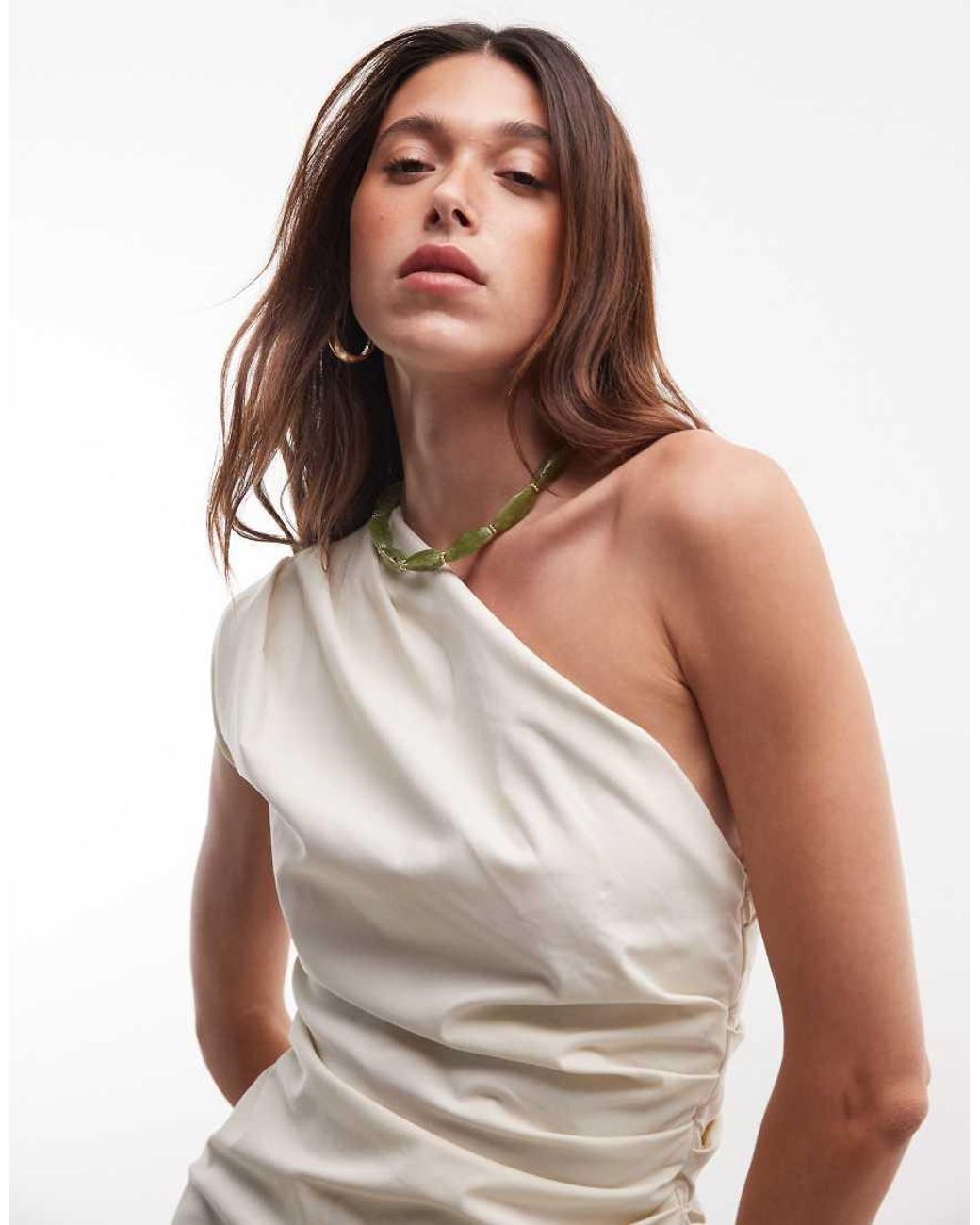 Mango White One Shoulder Ruched Mini Dress