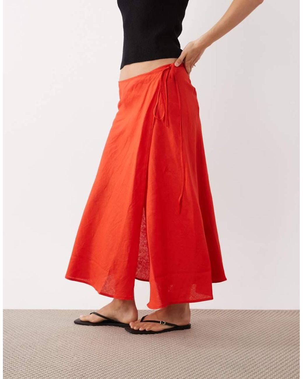 ARKET Red Linen Mix Wrap Skirt