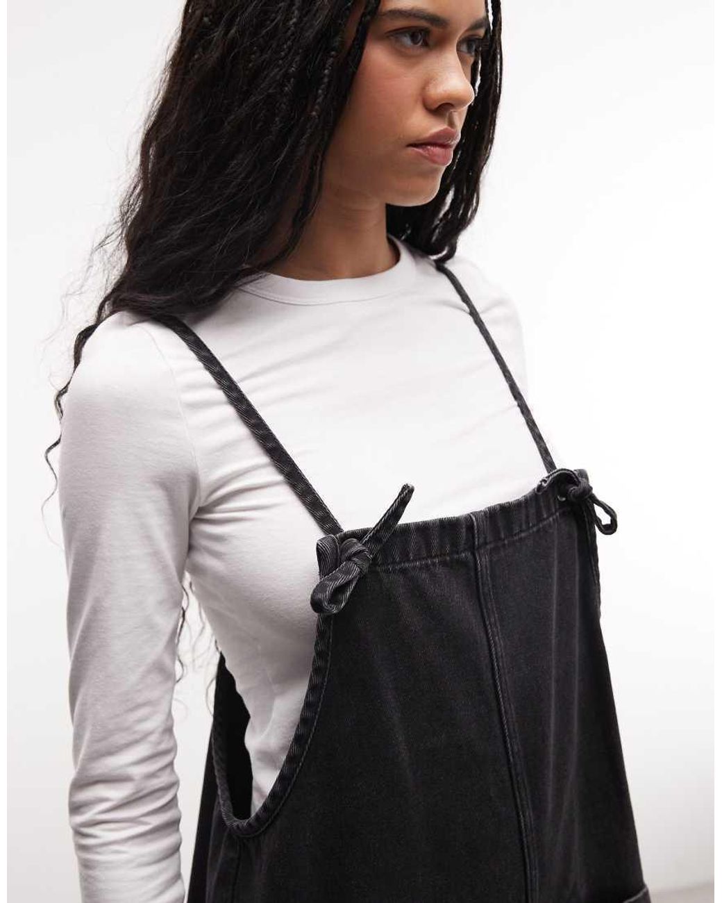 Monki Black Denim Wide Leg Jumpsuit