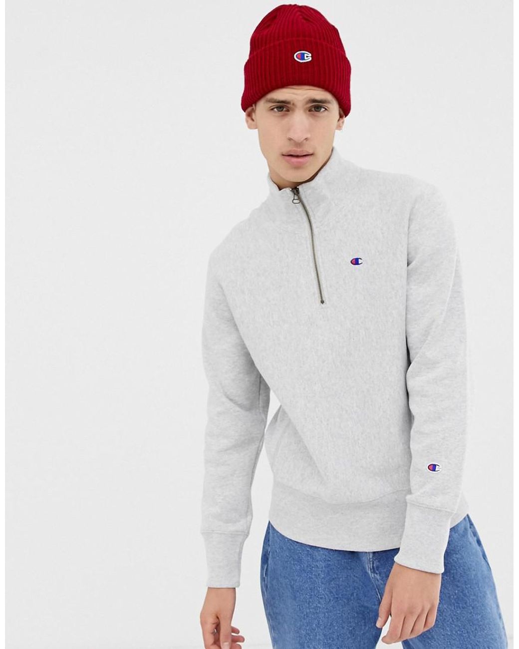 Champion Reverse Weave 1/4 Zip Sweatshirt With Small Logo In Gray for Men |  Lyst