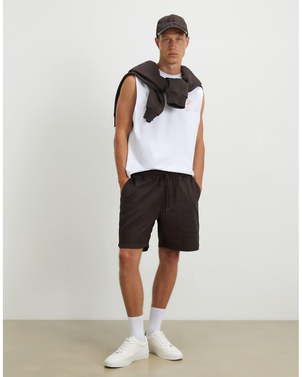 River Island White Regular Fit La Palm Tree Car Tank Top for men