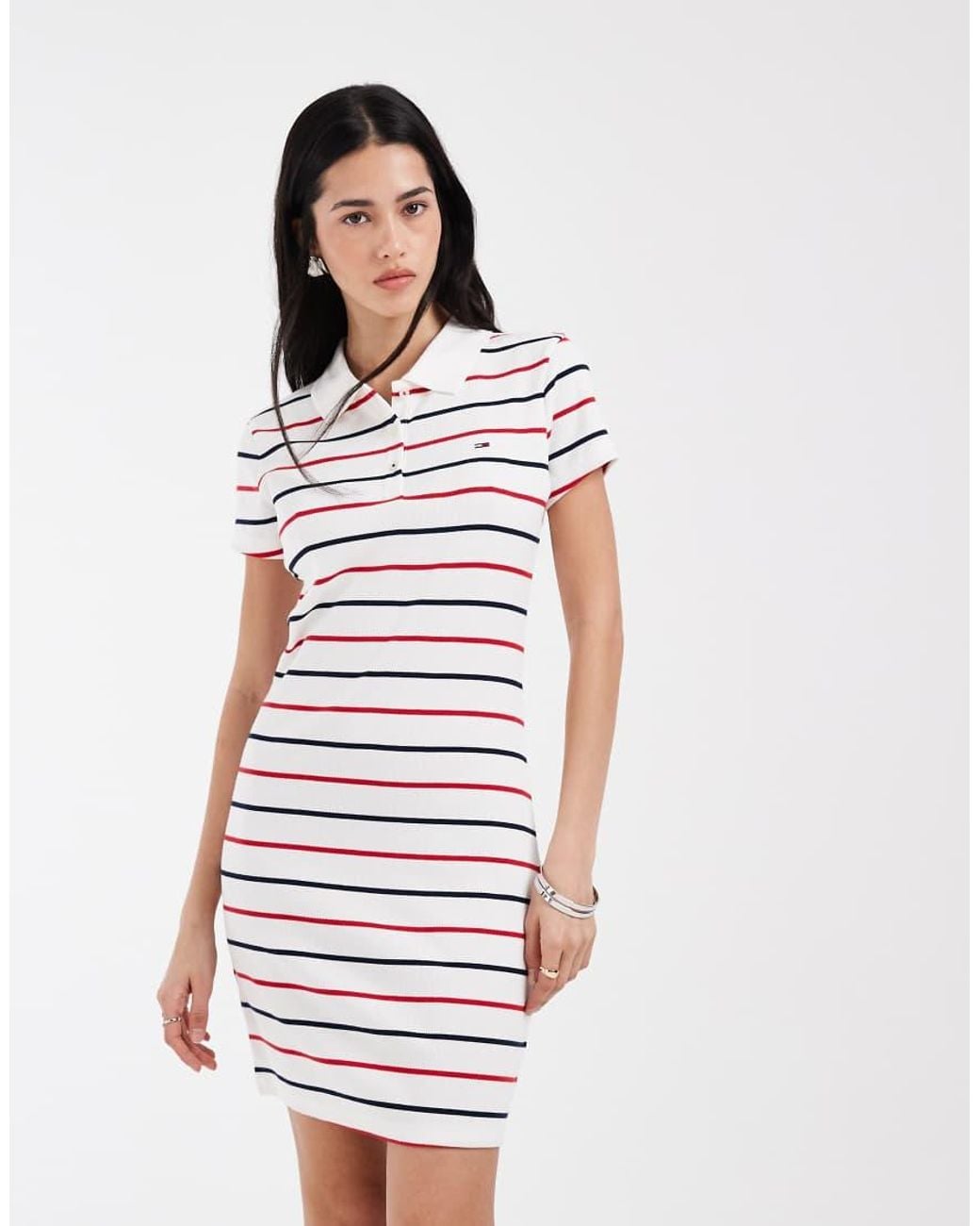 tommy hilfiger bodycon dress Rib Polo in White b2b