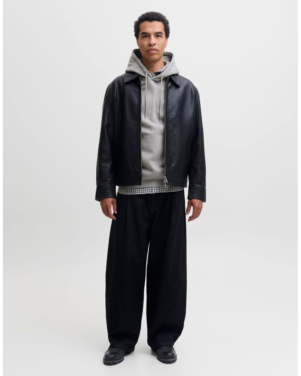 Jack & Jones Gray Ace Relaxed Fit Hoodie Long Sleeve for men