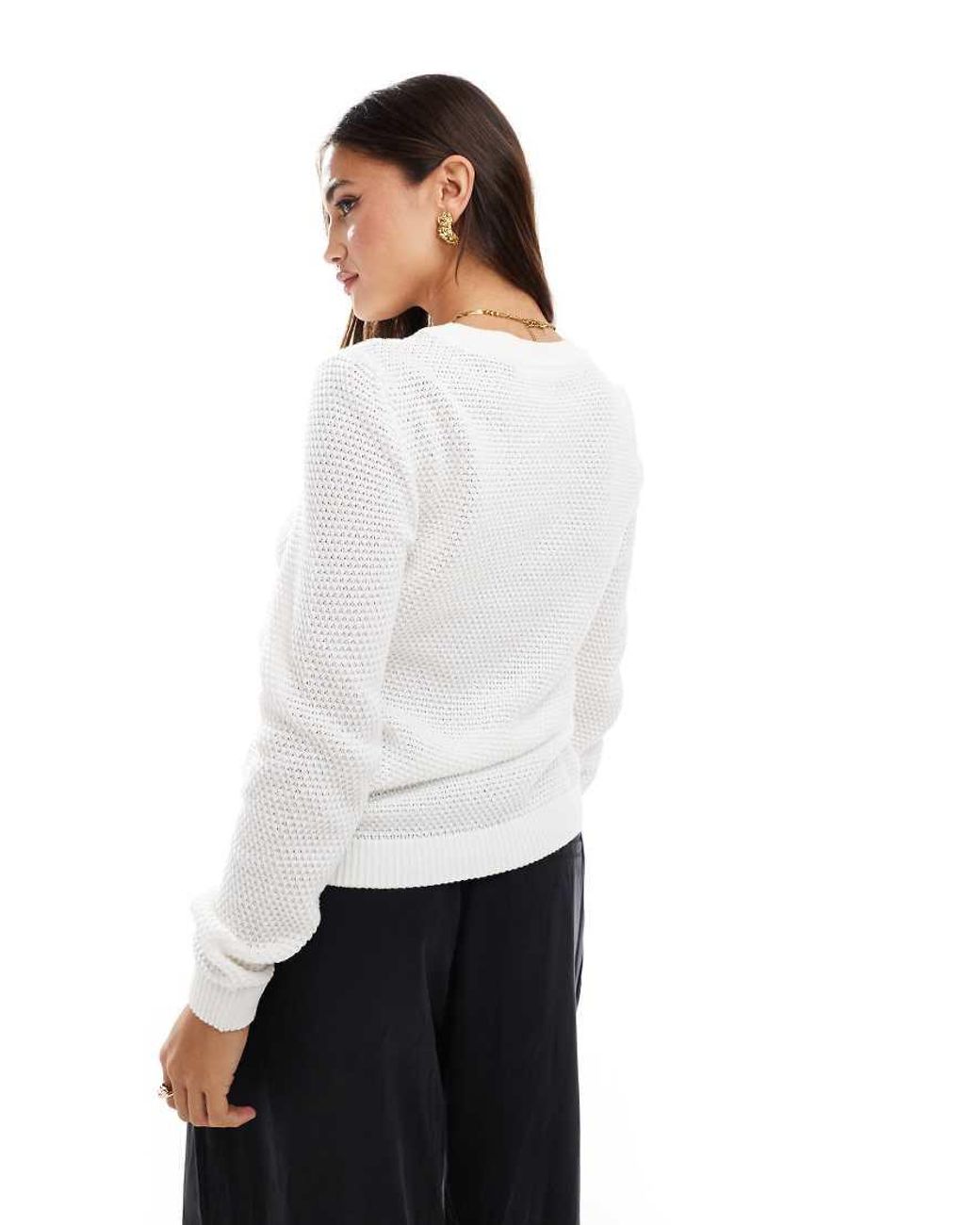 Vila White Longsleeve Textured Knitted Jumper