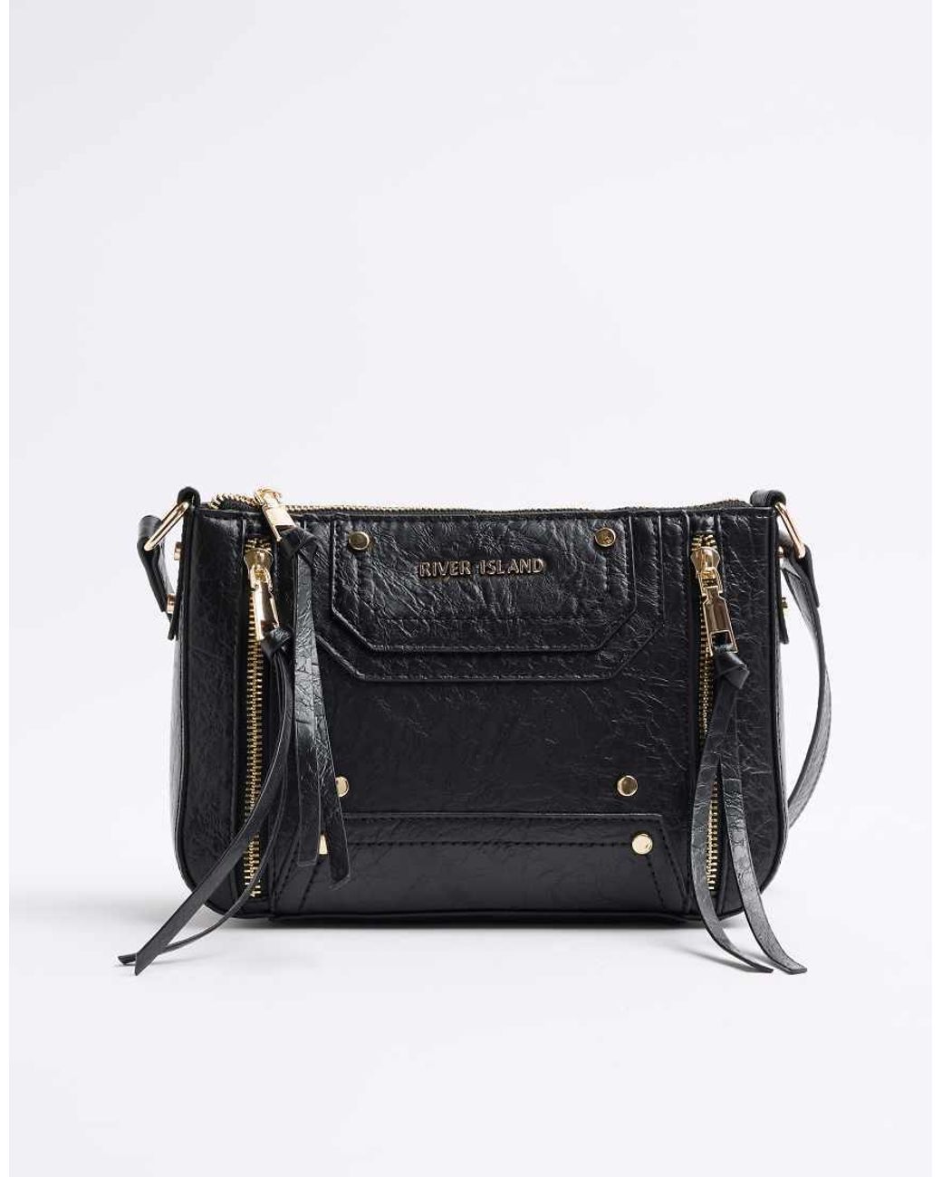 River Island Panelled Zip Cross Body Bag in Black Lyst UK