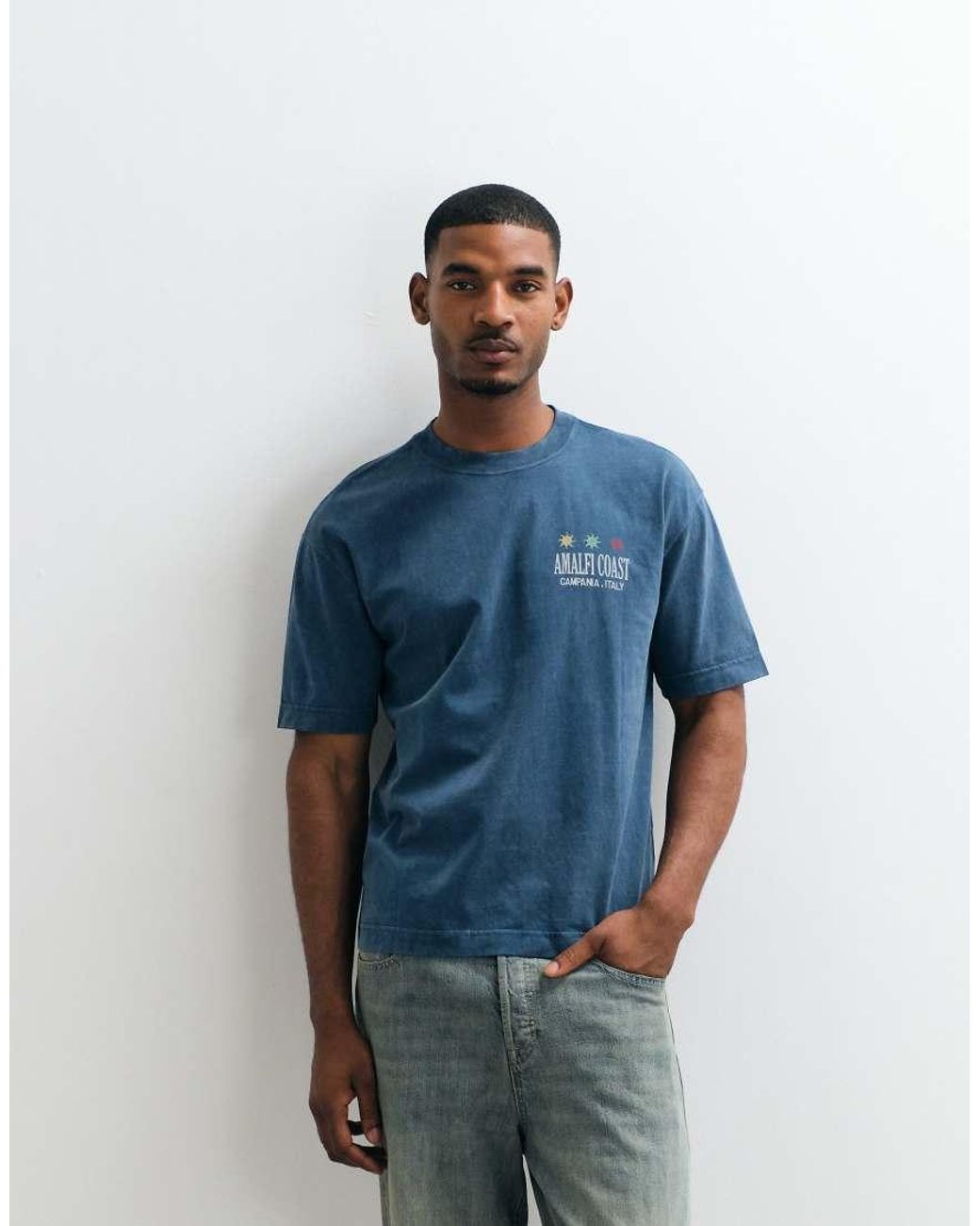 Hollister Blue Amalfi Back Graphic Boxy T-shirt for men