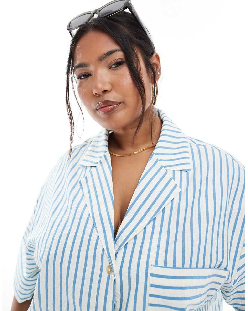 ASOS Blue Asos Design Curve Seersucker Shirt Co-Ord