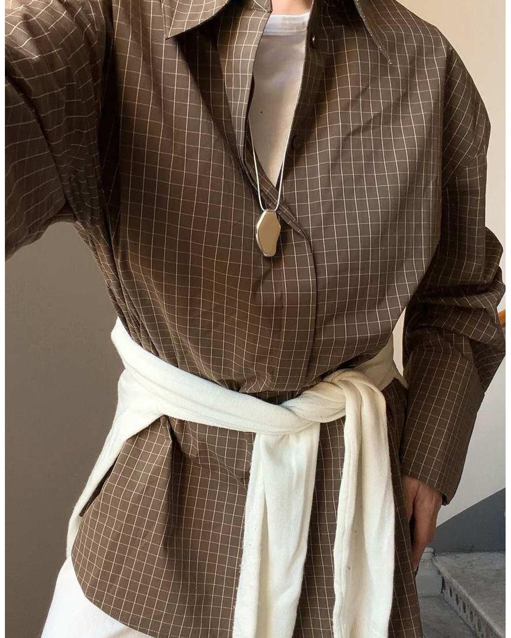 NA-KD Brown Cuff Detail Oversized Cotton Shirt