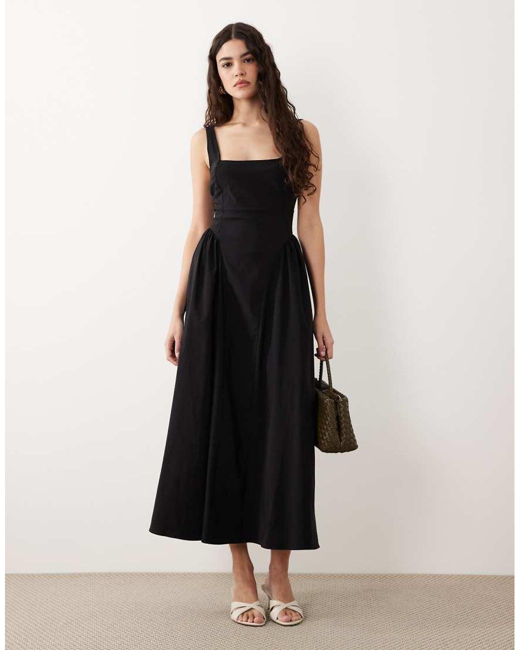 New Look Black Square Neck Seam Detail Midi Dress