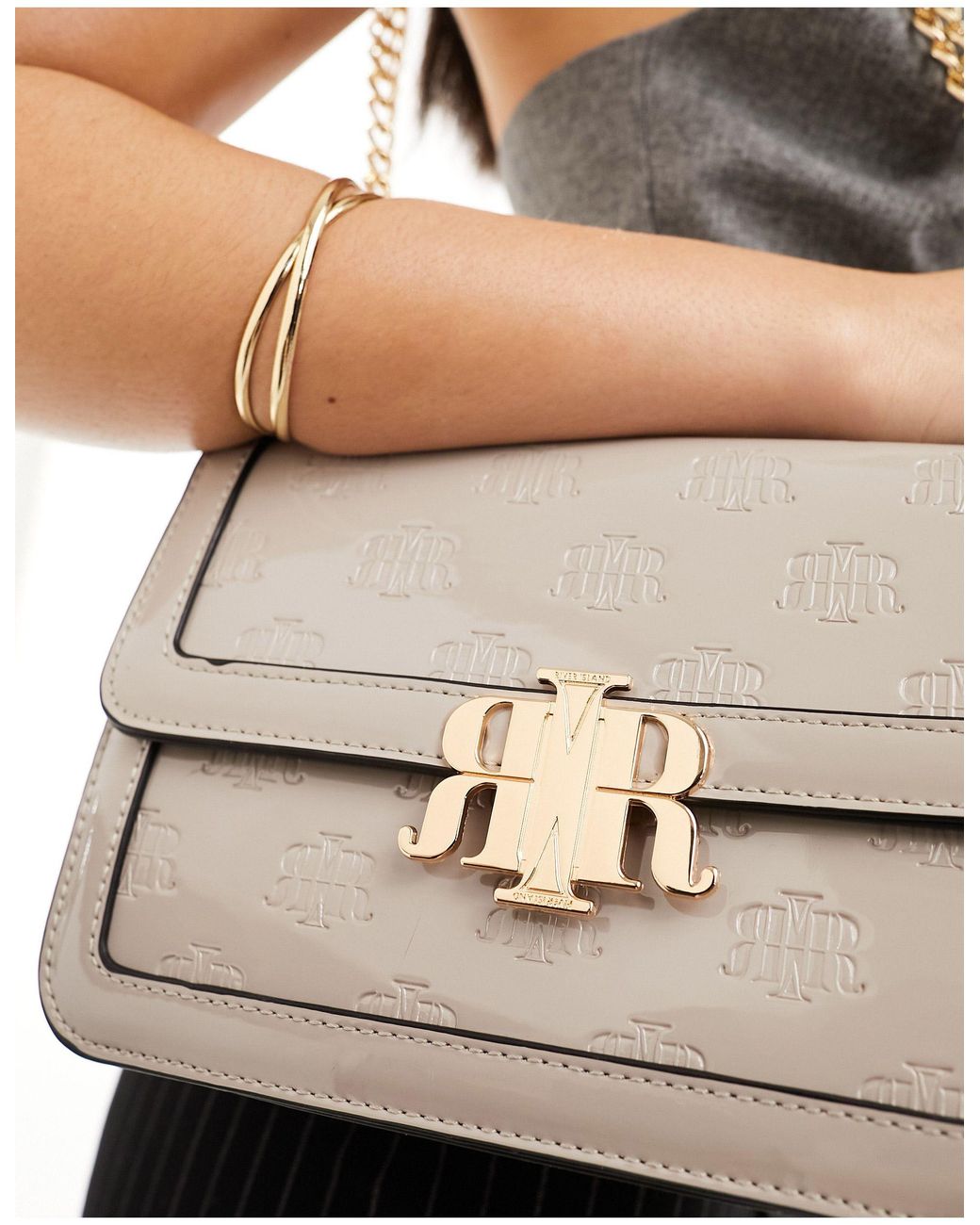 River Island White Padlock Detail Shoulder Bag