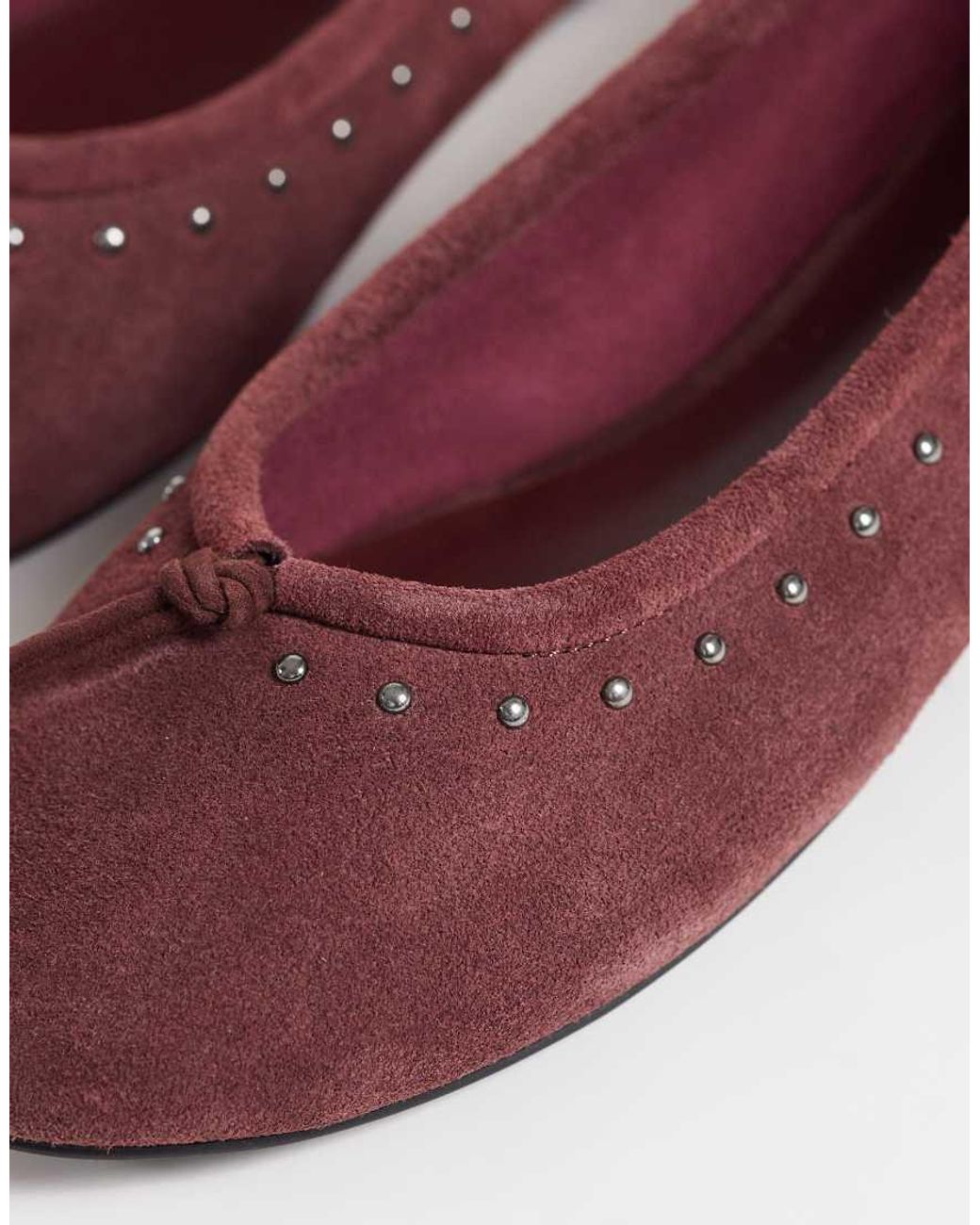 Mango Purple 100% Leather Studded Ballet Flat