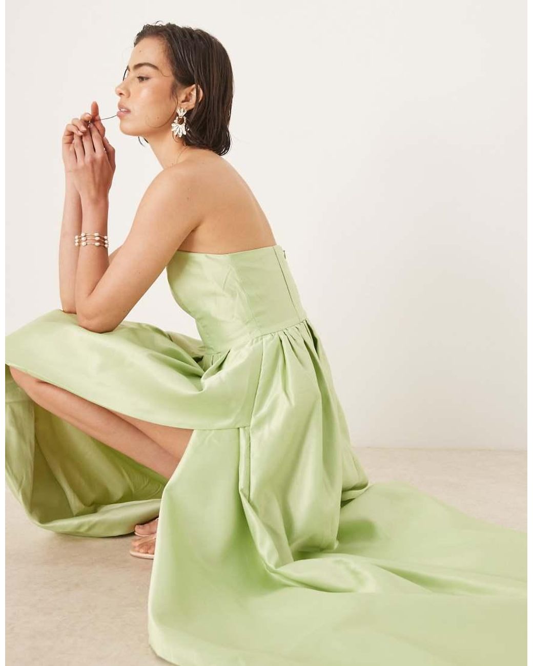 True Decadence Green Strapeless Maxi Dresses