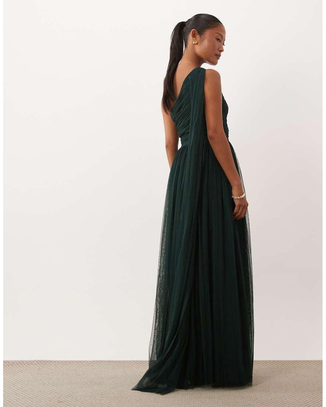 LACE & BEADS Black Bridesmaid One Shoulder Scarf Neck Maxi Dress