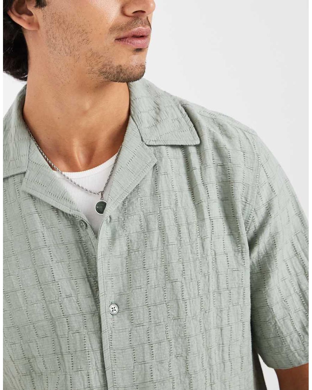 Only & Sons Gray Regular Fit Textured Shirt With Camp Collar for men