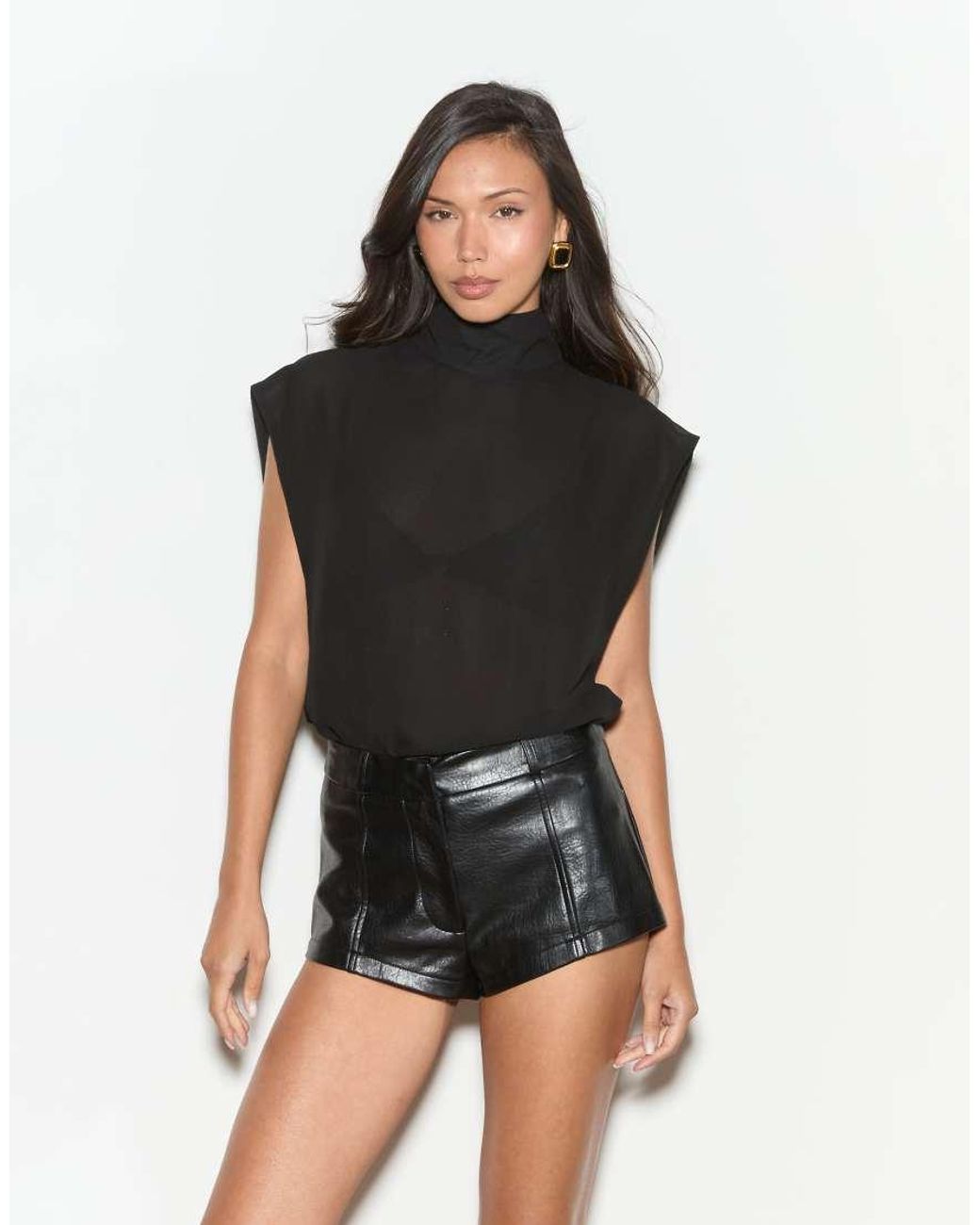 Noughts & Kisses Black Chiffon High Neck Cap Sleeve Top